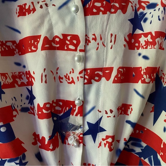 Woman’s Shorts Sleeve Button Down Tie Front Top~Patriot,USA,America,4th July,Etc - Picture 7 of 11